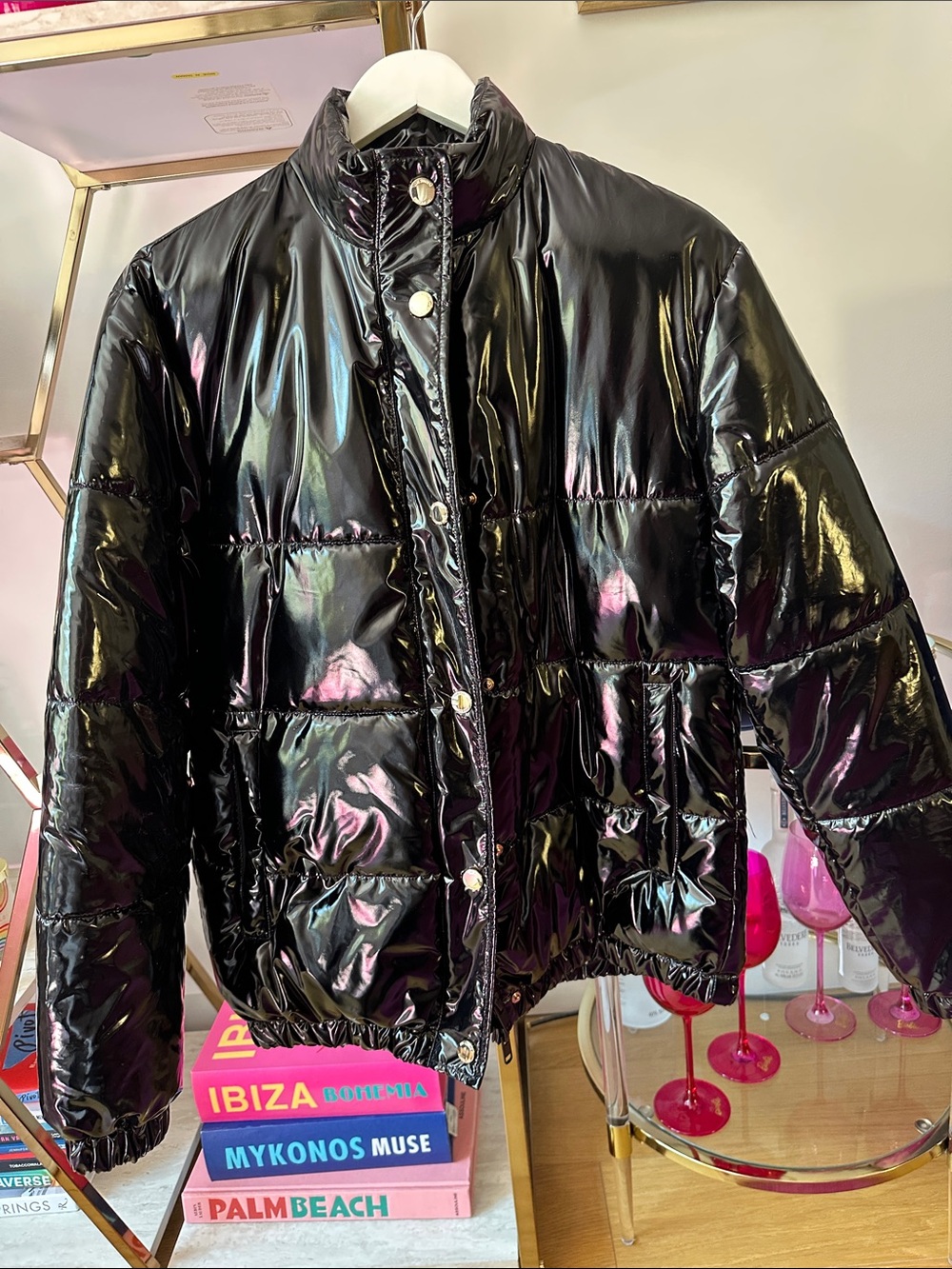 Love Moschino Black Heart-Print Puffer Jacket